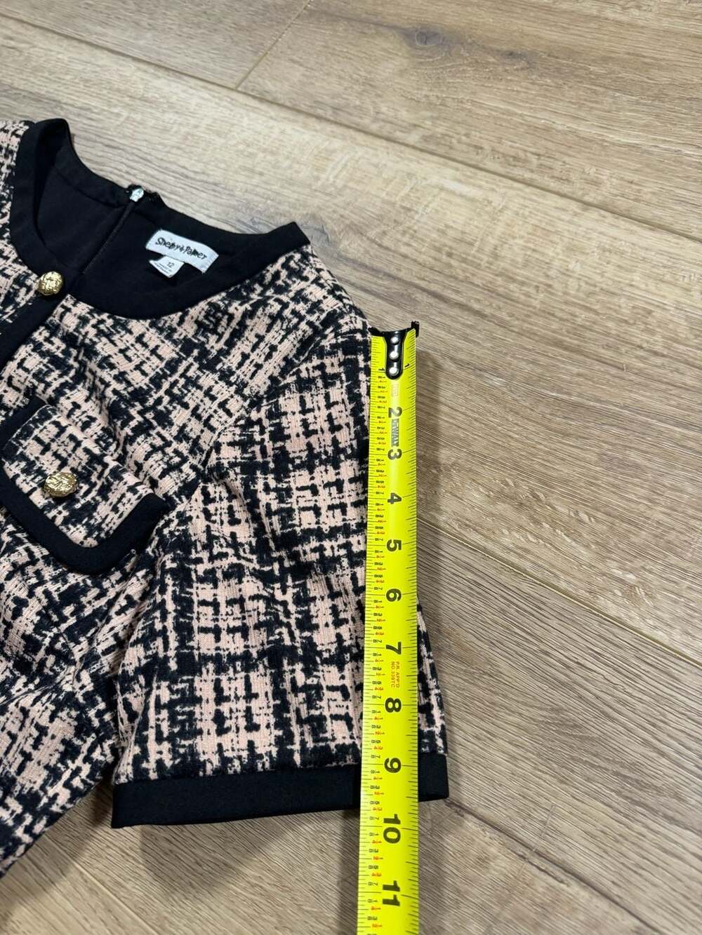 Shelby & Palmer Pink Black Plaid Tweed Sheath Dress Gold Button Trim Size 12 - Picture 10 of 16